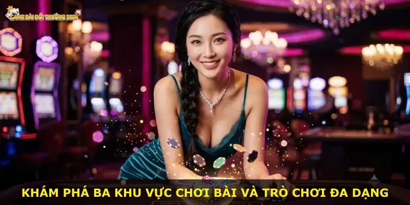 Khám phá ba khu vực chơi bài và trò chơi đa dạng