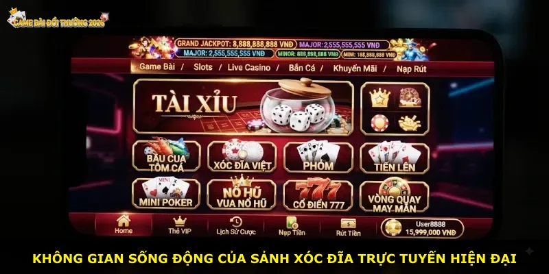 Không gian sống động của sảnh xóc đĩa trực tuyến hiện đại